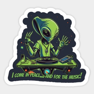 Quirky Alien DJ T-Shirt Design Sticker